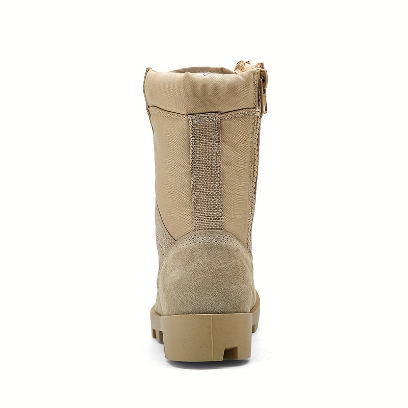 Unisex Schnürstiefeletten Beige mit Reißverschluss, Robuste Sohle