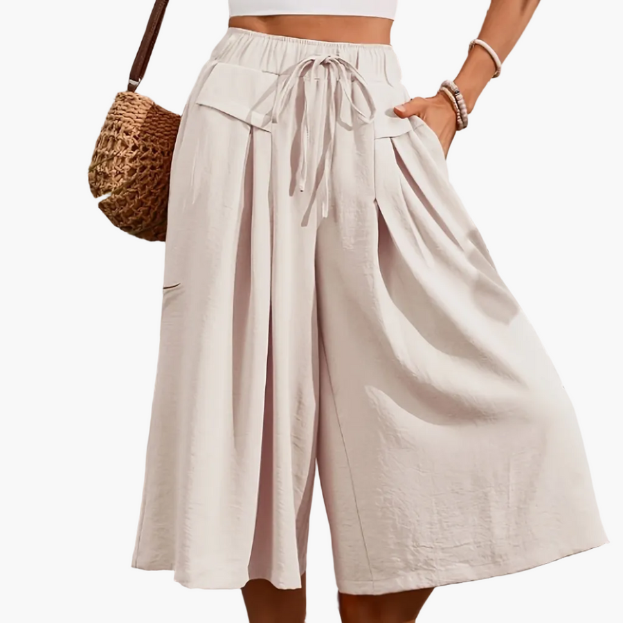 Damen Elegante Culotte Caprihose mit weitem Bein – Sommer Freizeitmode