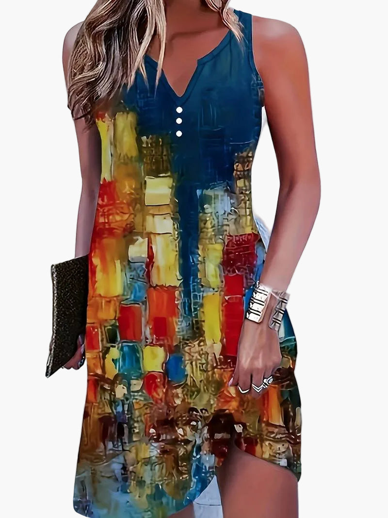 Damen Ärmelloses Kleid mit V-Ausschnitt & Muster