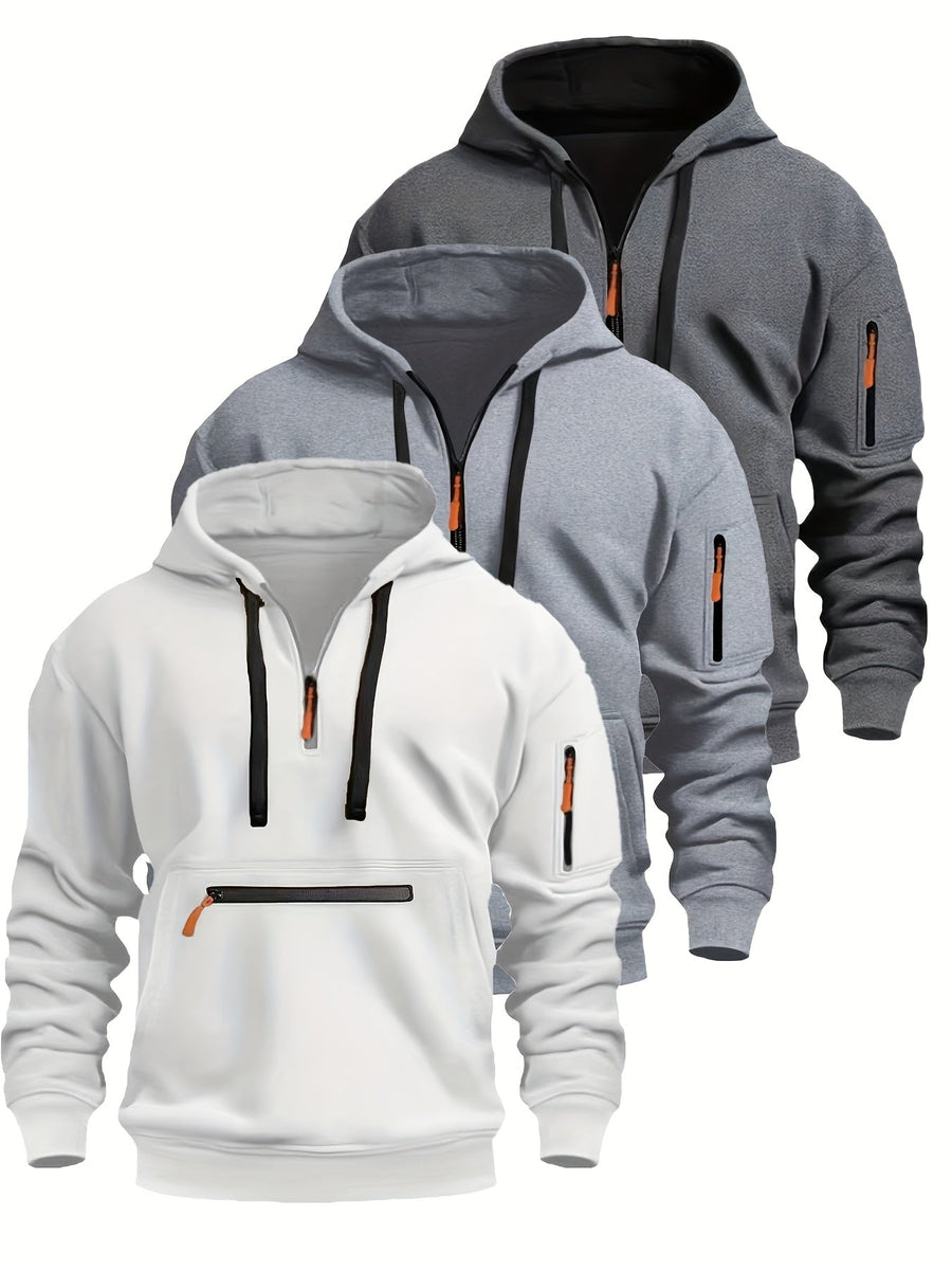 Herren Hoodie mit halbem Reißverschluss, Kapuze und Reißverschlusstaschen