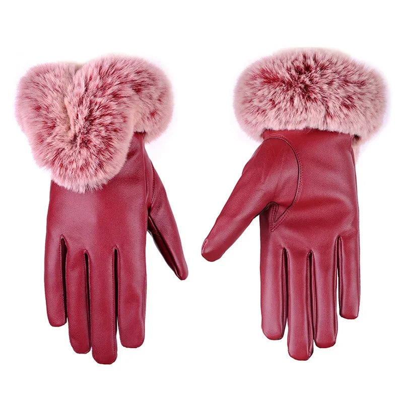 Dameshandschoenen met imitatiebontrand, zacht materiaal, warme winterhandschoenen