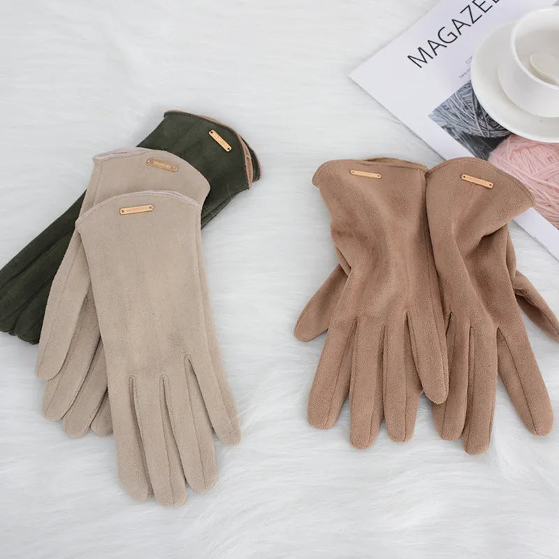 Zachte dameshandschoenen in suède-look met decoratief element