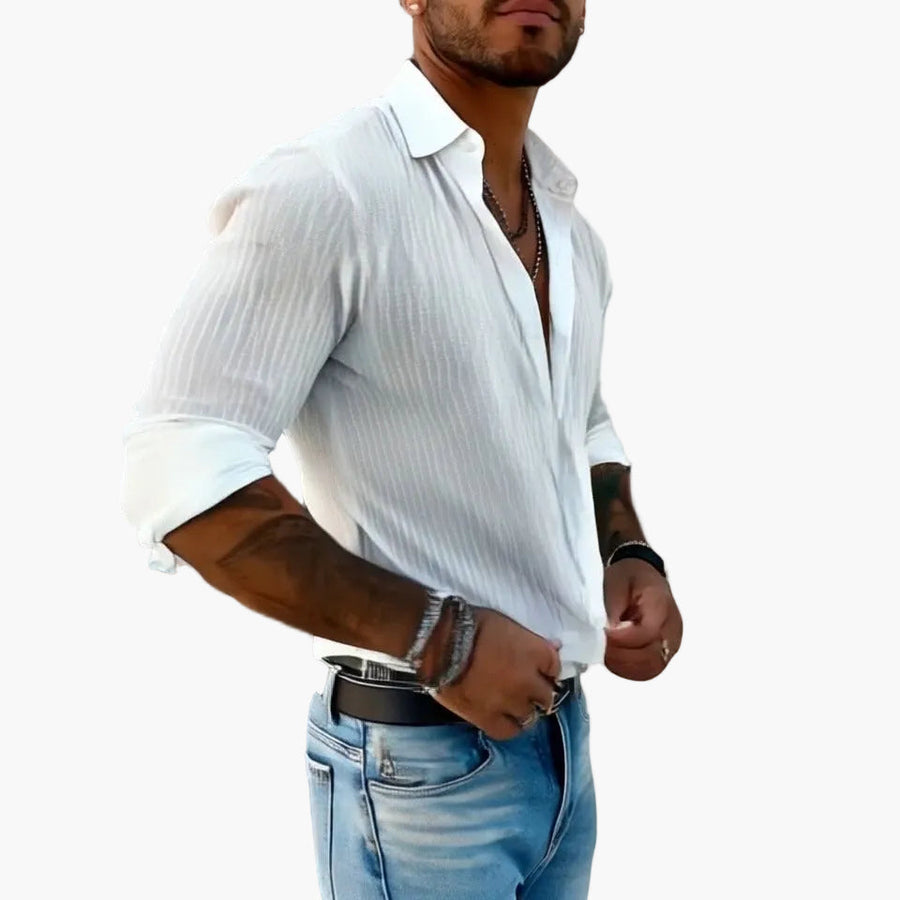 Herren Modernes Streifenhemd mit Reverskragen und Langarm – Elegantes Freizeit- & Party-Outfit