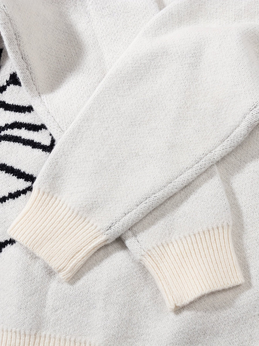 Unisex Strickpullover Rundhals mit Planeten- & Sternenmuster, Weit Geschnitten