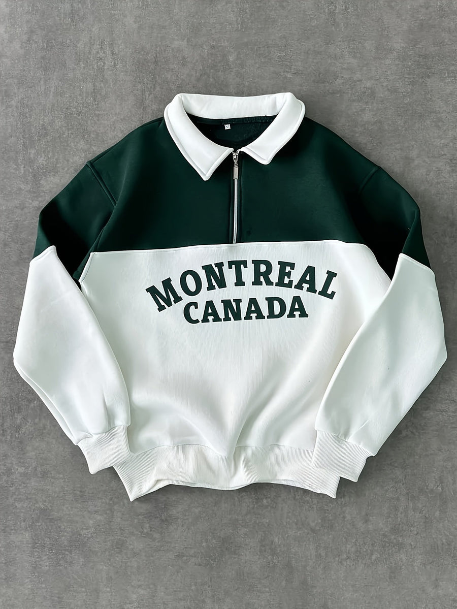 Sweatshirt Polo-Kragen Half-Zip Mehrfarbig mit Montreal Canada Aufdruck