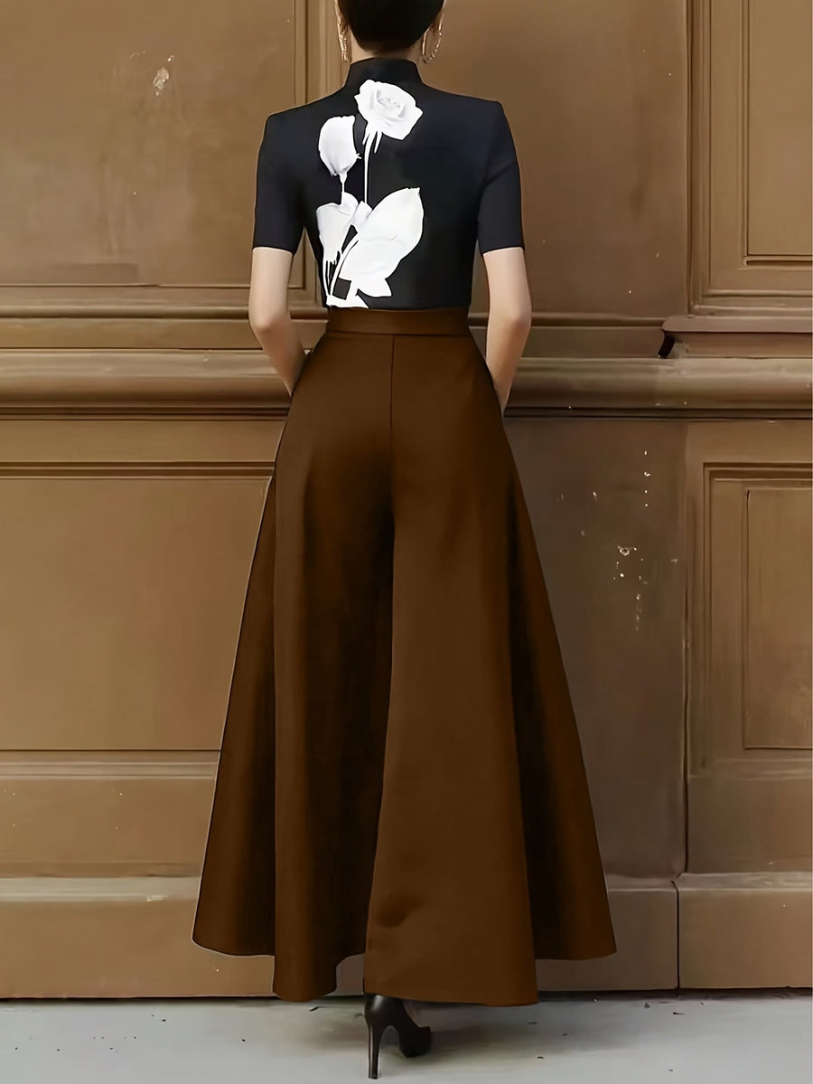 Damen Elegante High-Waist Weite Palazzo Hose mit Gürtel – Perfekt für Büro und besondere Anlässe