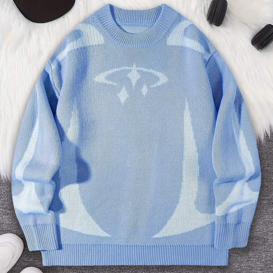 Unisex Strickpullover Rundhals mit Muster Langarm