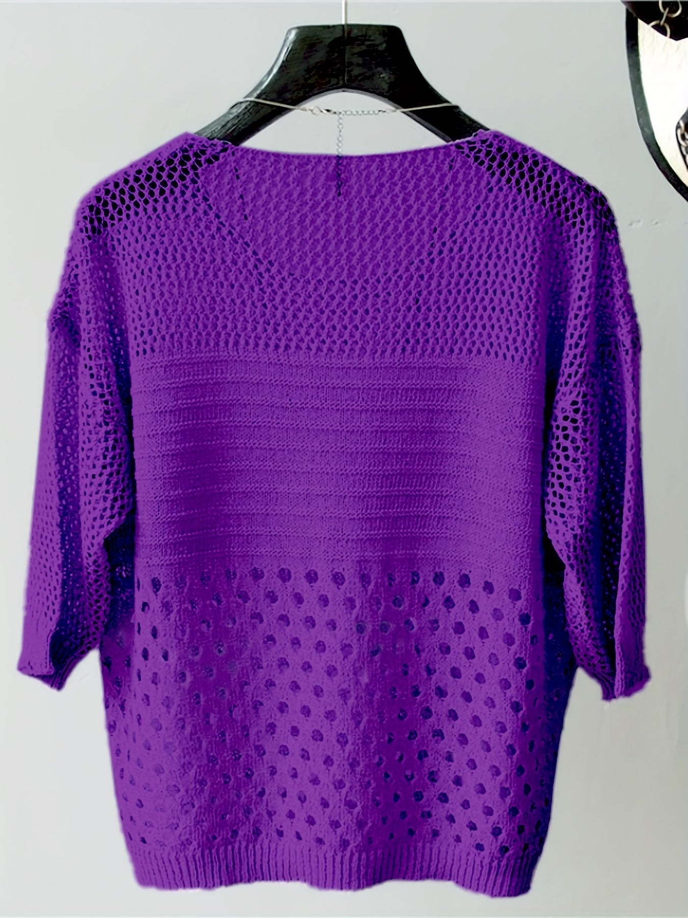 Damen Häkelshirt im Boho-Stil – Locker geschnittenes Strickoberteil mit geometrischem Muster