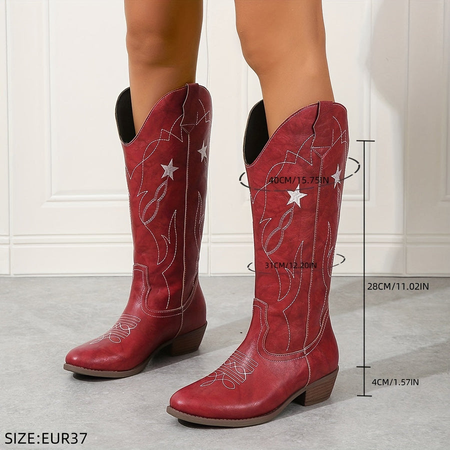 Rote Damen Cowboystiefel mit Western-Stickerei und Sternen