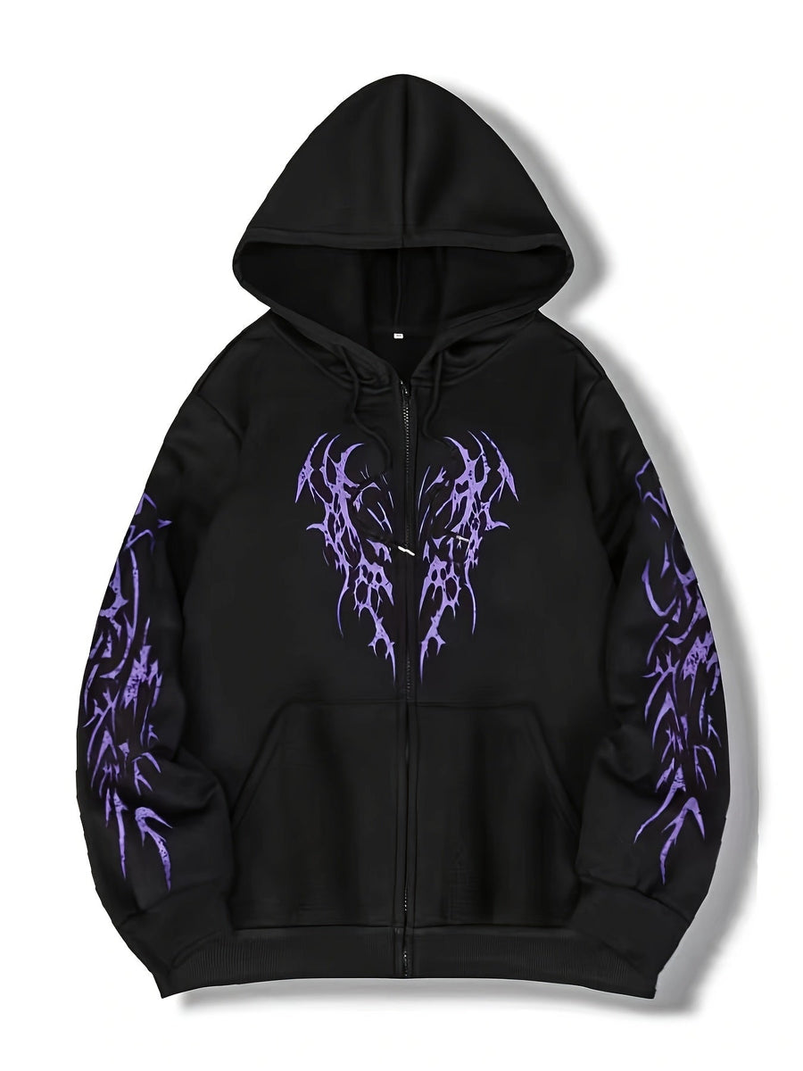Hoodie mit Reißverschluss, Kapuze und Tribal-Flügel-Print für Unisex