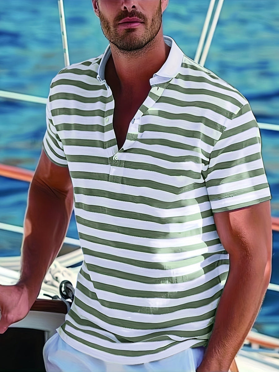 Herren Poloshirt im maritimen Streifen-Look – Perfekt für Freizeit & Segelausflüge