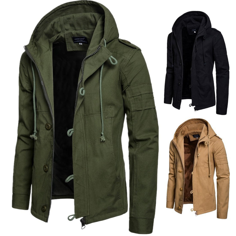 Herenhoodie-jack met ritssluiting & knopen, diverse kleuren