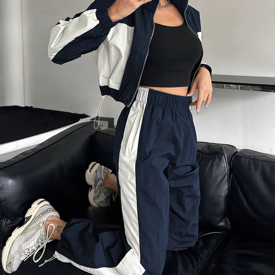 Damen Trainingsanzug Set Zweiteiler mit Colorblock Jacke und Jogginghose