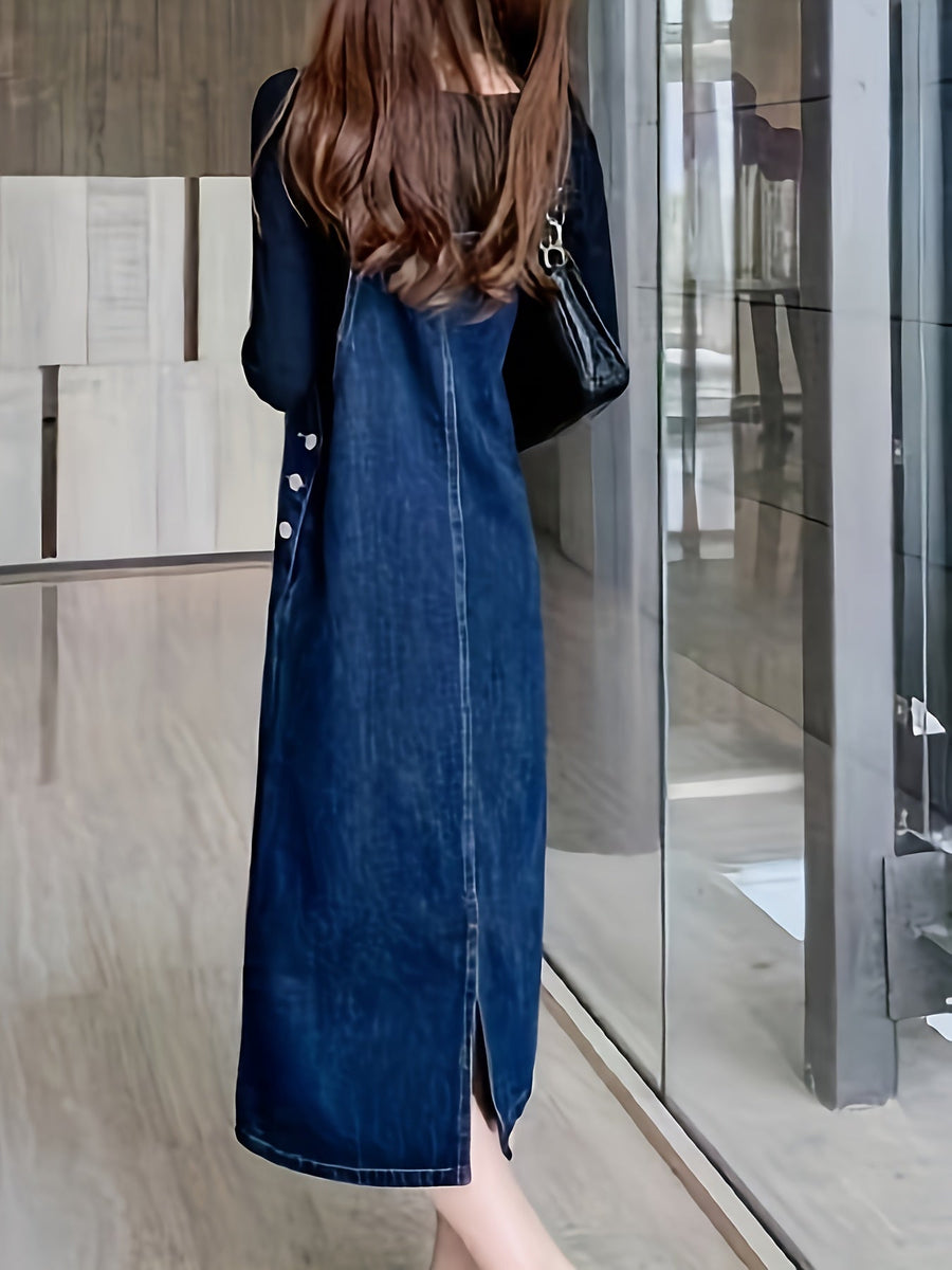 Damen Lässiges Jeans Latzkleid Midi – Stilvolles Pinafore-Kleid für Alltag und Freizeit