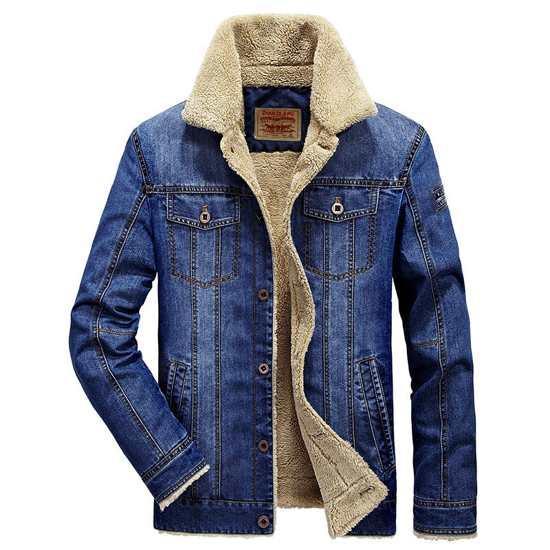 Herenjeansjack met imitatiebontvoering - donkerblauw