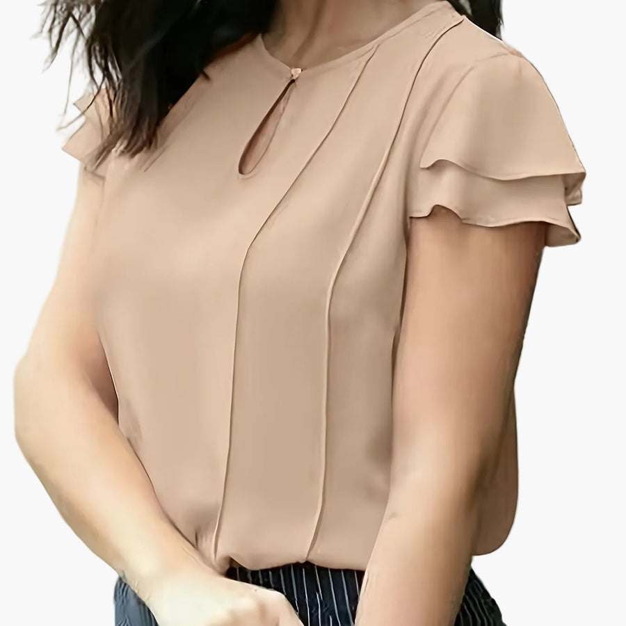 Damen Elegante Bluse mit Volantärmeln und Schlüssellochausschnitt – Perfekt für Büro und Ausgehen