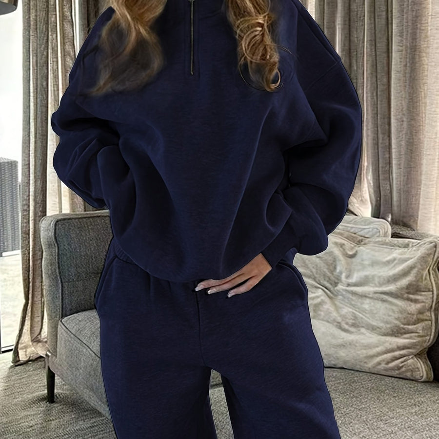 Damen Loungewear Set mit Halb-Reißverschluss Sweatshirt und Jogginghose
