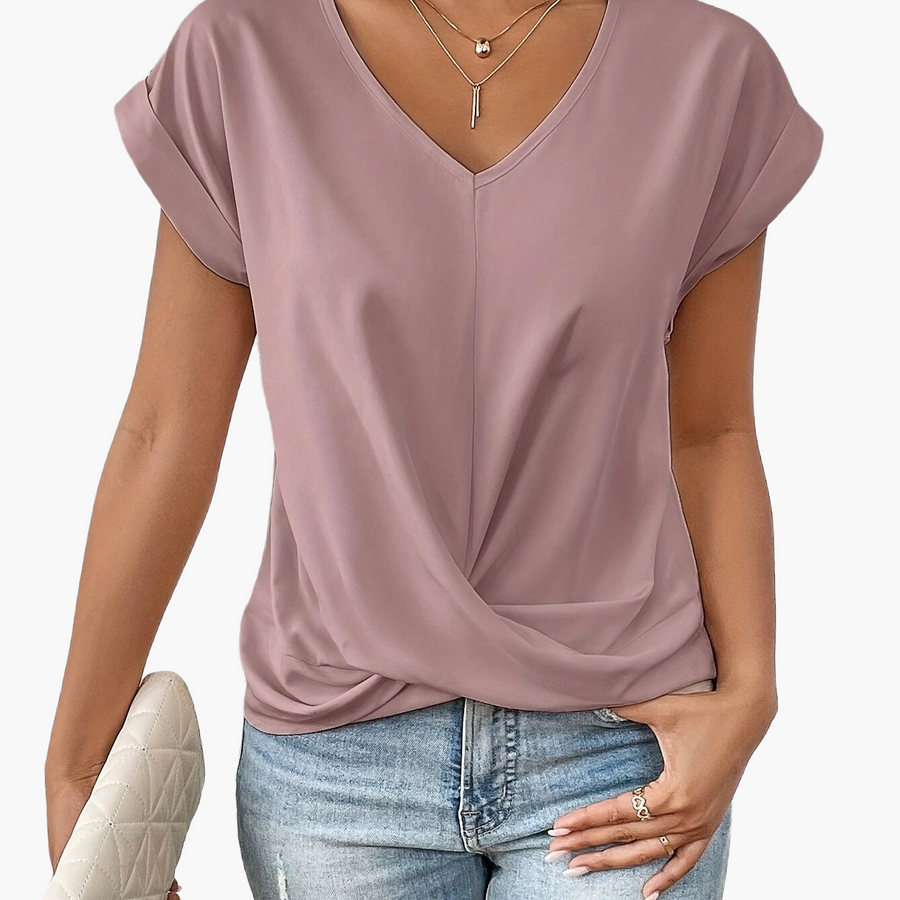 Damen Elegante Bluse mit V-Ausschnitt und Wickeldetail – Ideal für Büro und Freizeit