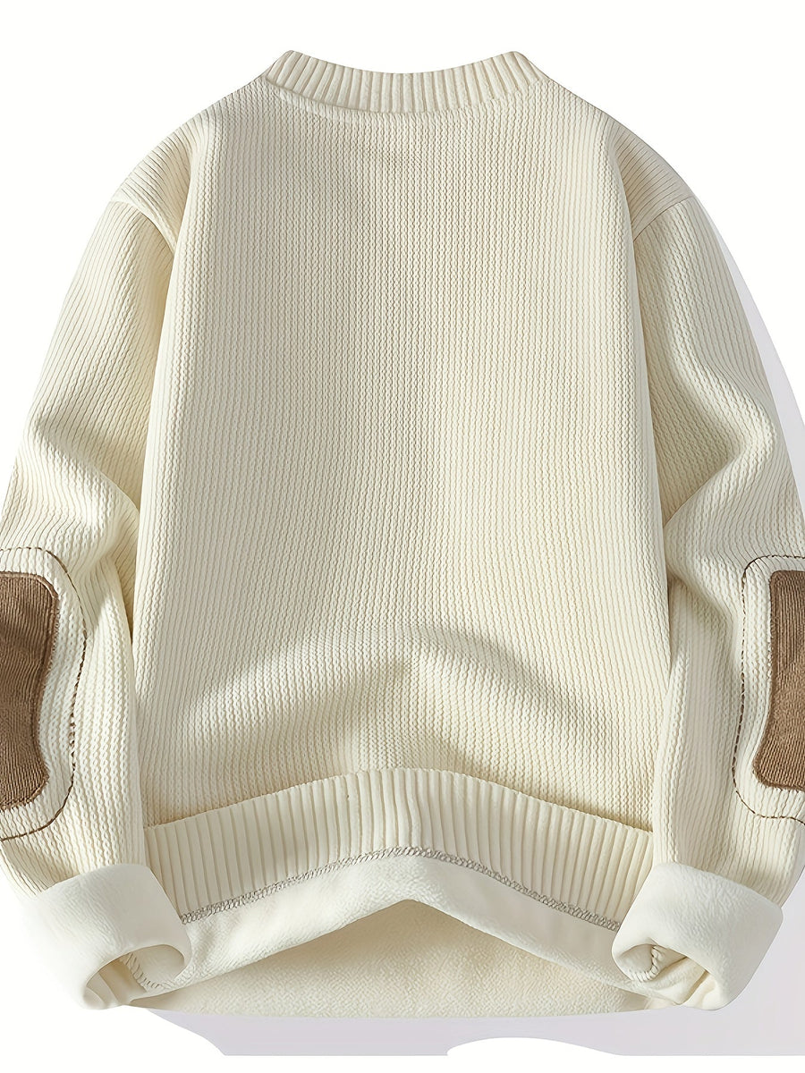 Unisex Langarm-Sweatshirt mit Rundhalsausschnitt, gerippter Textur und Ellenbogen-Patches