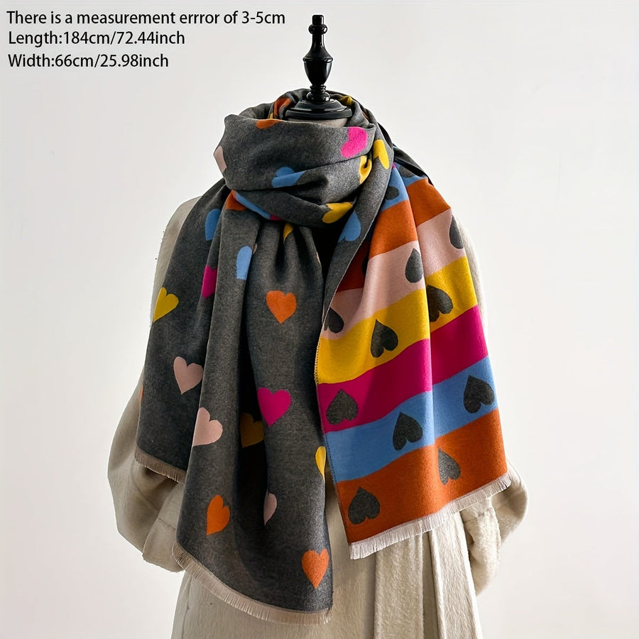 Weicher Schal mit Herzchenmuster – Warmer Winterschal mit Fransenenden