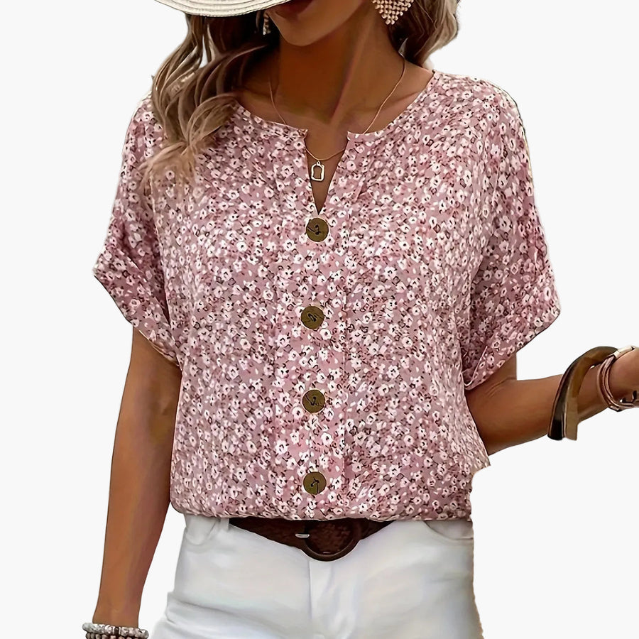 Damen Blusenshirt mit Knopfleiste und Blumenmuster – Sommerlich, Elegant, Freizeit