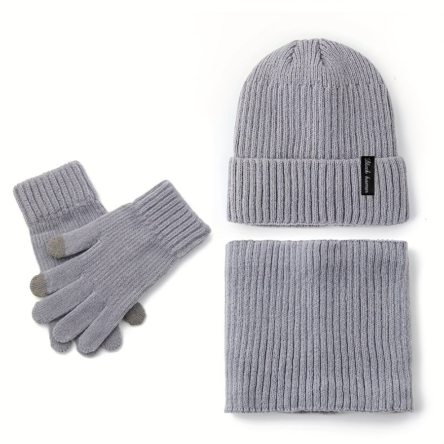 Unisex Winter Set Strickmütze Schal & Handschuhe, gefüttert