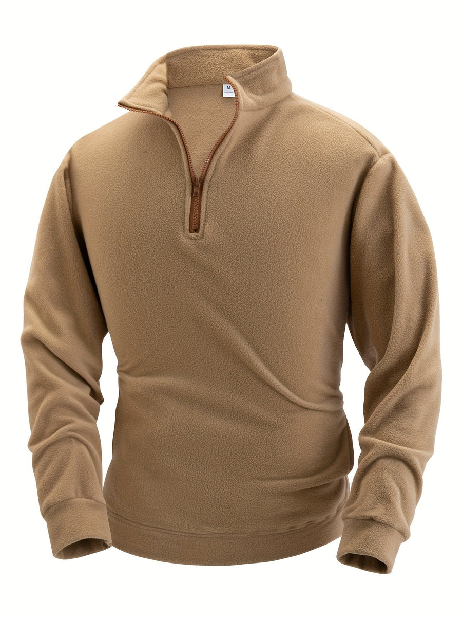 Fleece Pullover mit Stehkragen und kurzem Reißverschluss