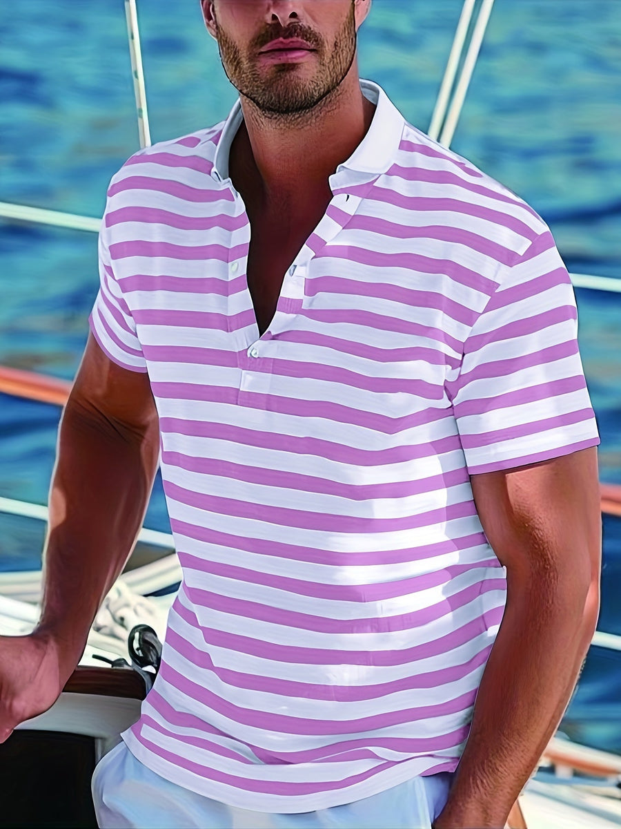 Herren Poloshirt im maritimen Streifen-Look – Perfekt für Freizeit & Segelausflüge