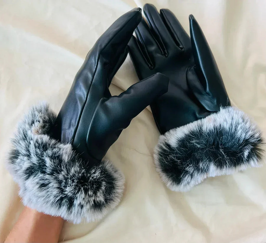 Dameshandschoenen met imitatiebontrand, zacht materiaal, warme winterhandschoenen