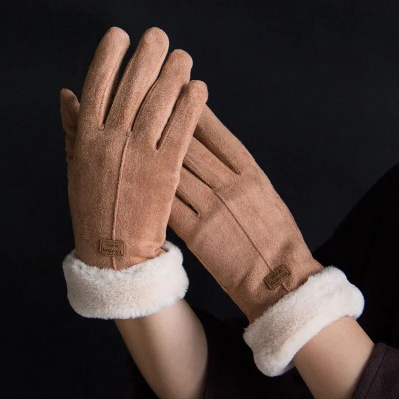Warme dameswinterhandschoenen met pluche voering en manchetten