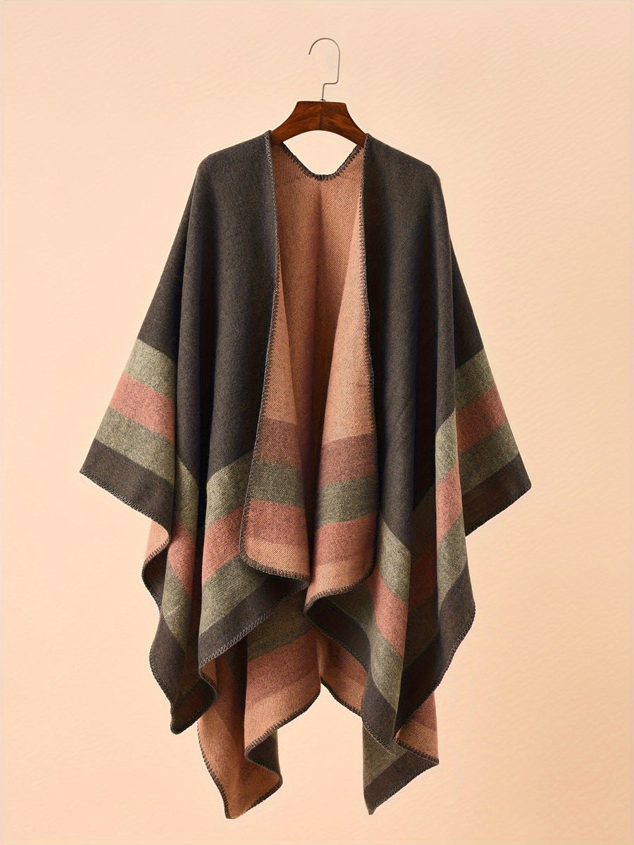 Damen Poncho mit Streifenmuster & offener Vorderseite