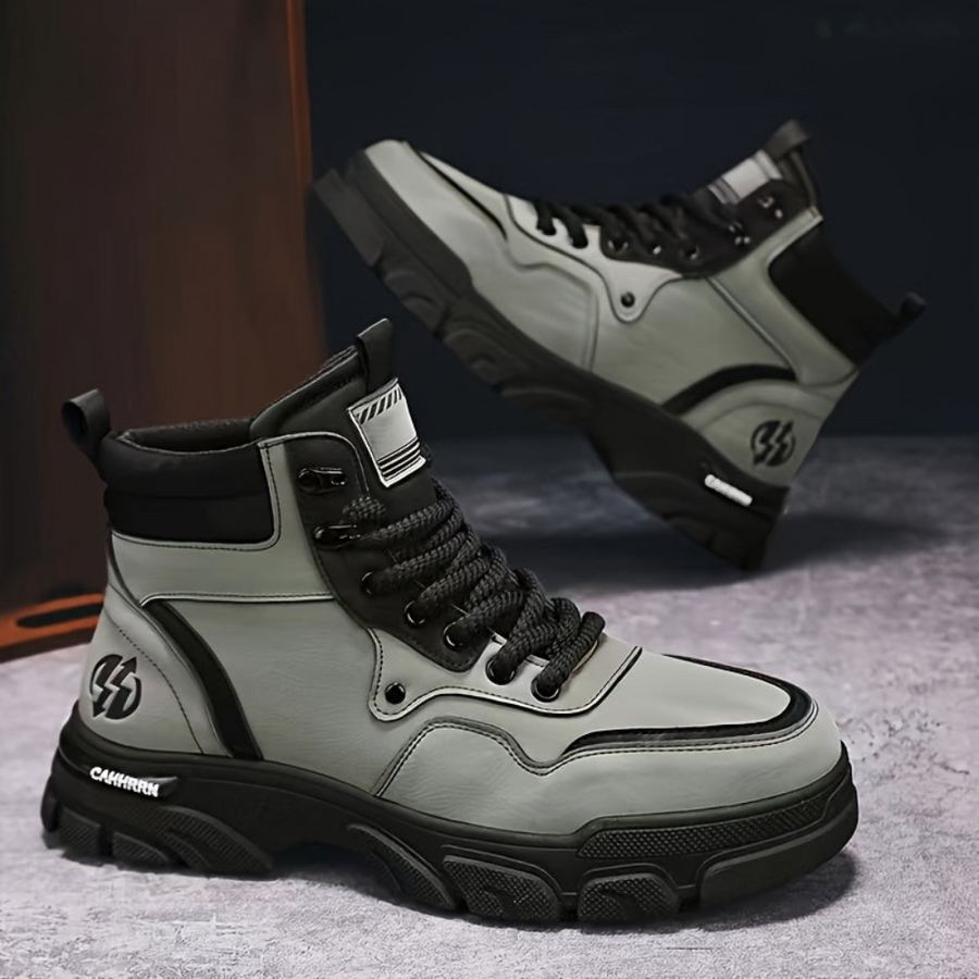 Unisex High-Top Sneaker-Stiefel mit Schnürung, kräftige Sohle, Schwarz/Grau