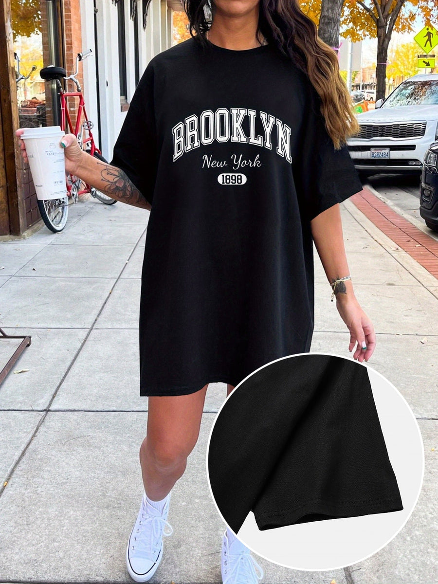 Damen Oversize T-Shirt Kleid Brooklyn New York Streetstyle Casual