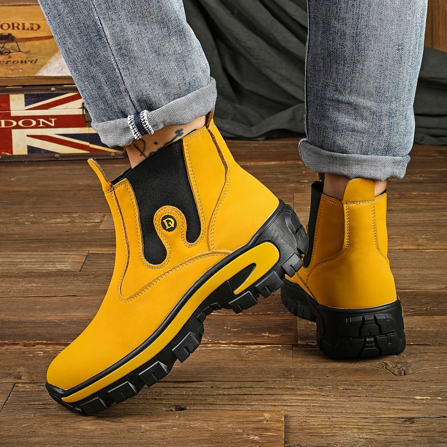Chelsea Boots für Herren, klobige Sohle, schwarz/gelb
