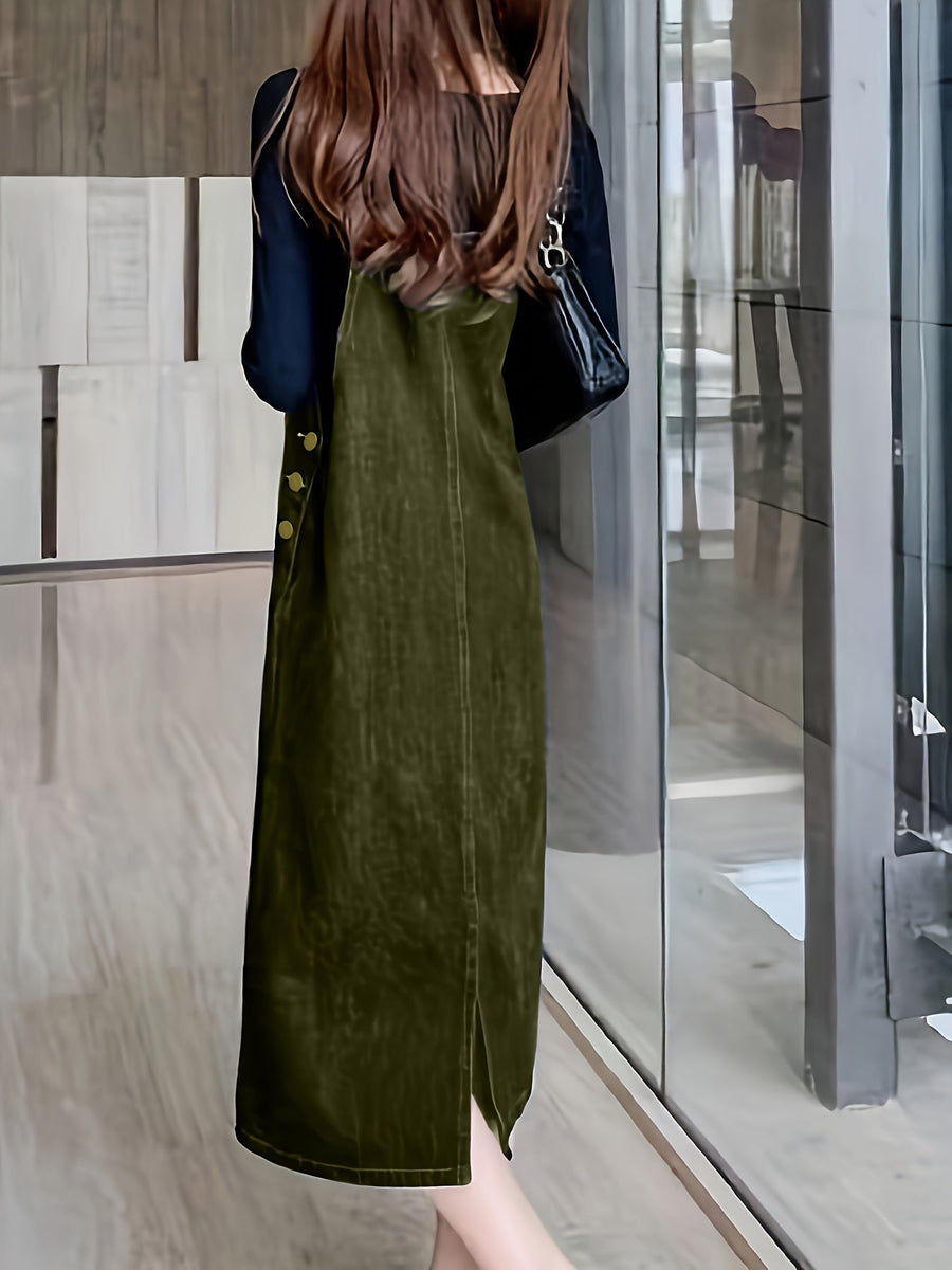 Damen Lässiges Jeans Latzkleid Midi – Stilvolles Pinafore-Kleid für Alltag und Freizeit