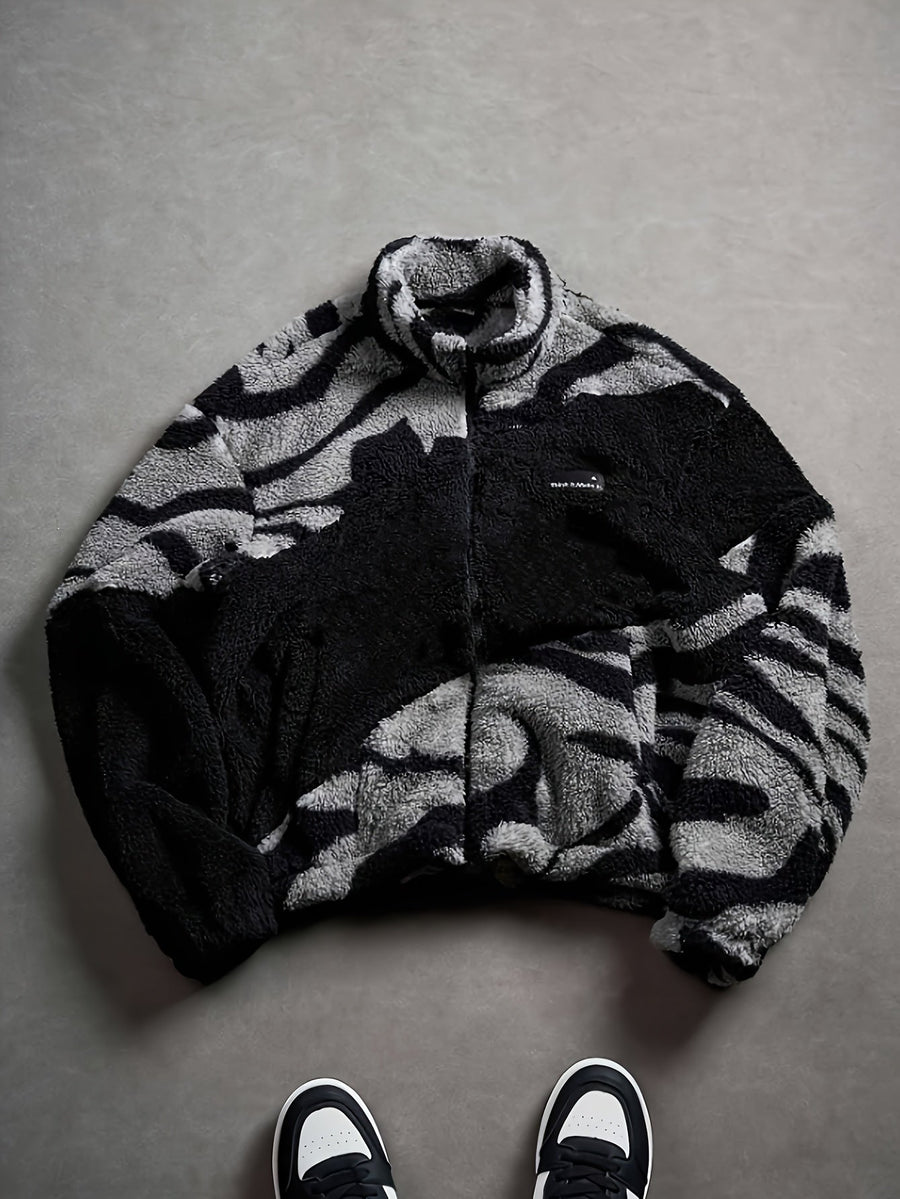 Fleecejacke mit Stehkragen und Reißverschluss, mehrfarbig