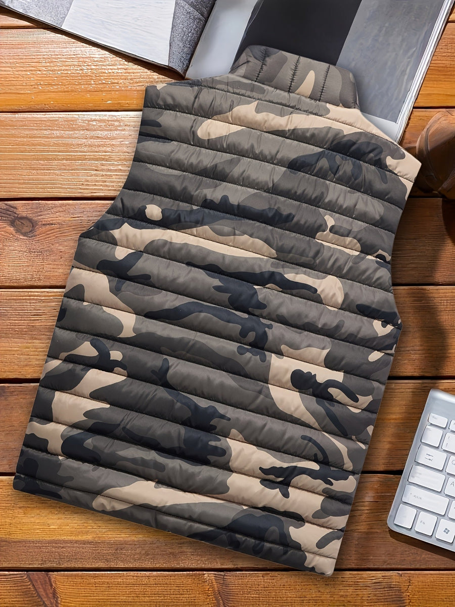 Unisex Camouflage Steppweste mit Stehkragen