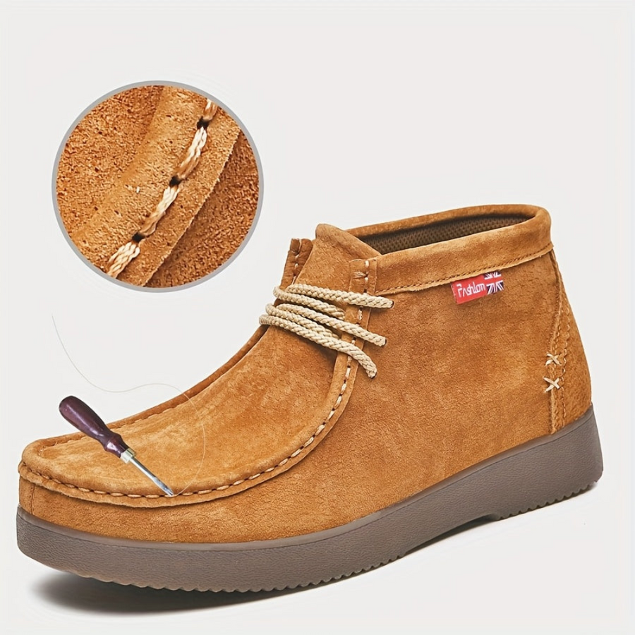Herren Chukka Boots Mokassin Stil mit Profilsohle Schnürstiefeletten in Wildlederoptik