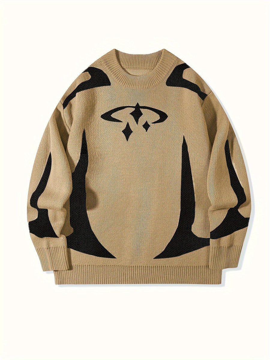 Unisex Strickpullover Rundhals mit Muster Langarm