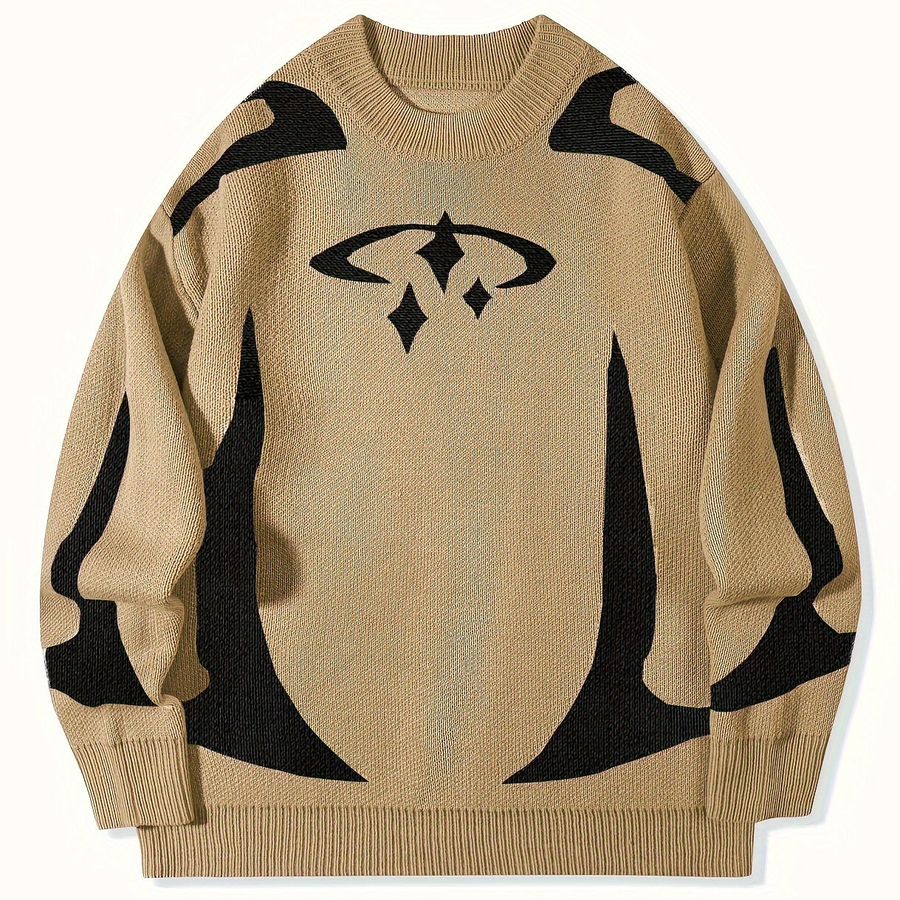 Unisex Strickpullover Rundhals mit Muster Langarm