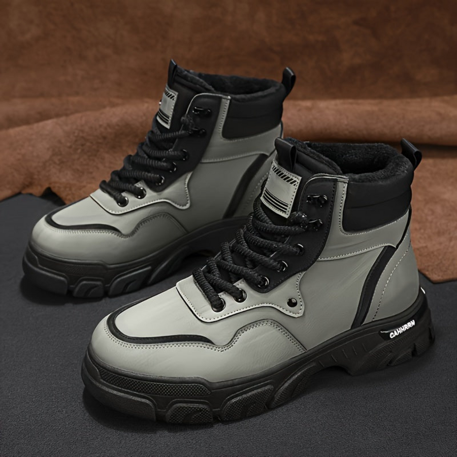 Unisex High-Top Sneaker-Stiefel mit Schnürung, kräftige Sohle, Schwarz/Grau
