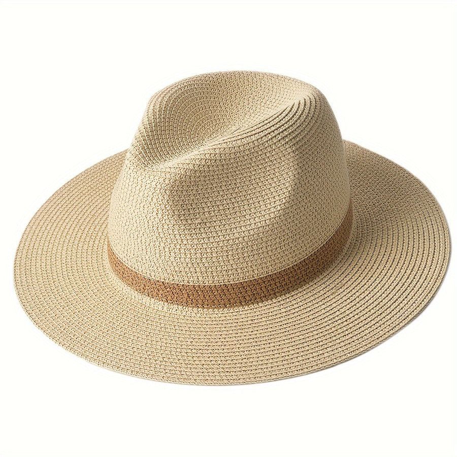 Unisex Strohhut mit breiter Krempe und farbigem Band