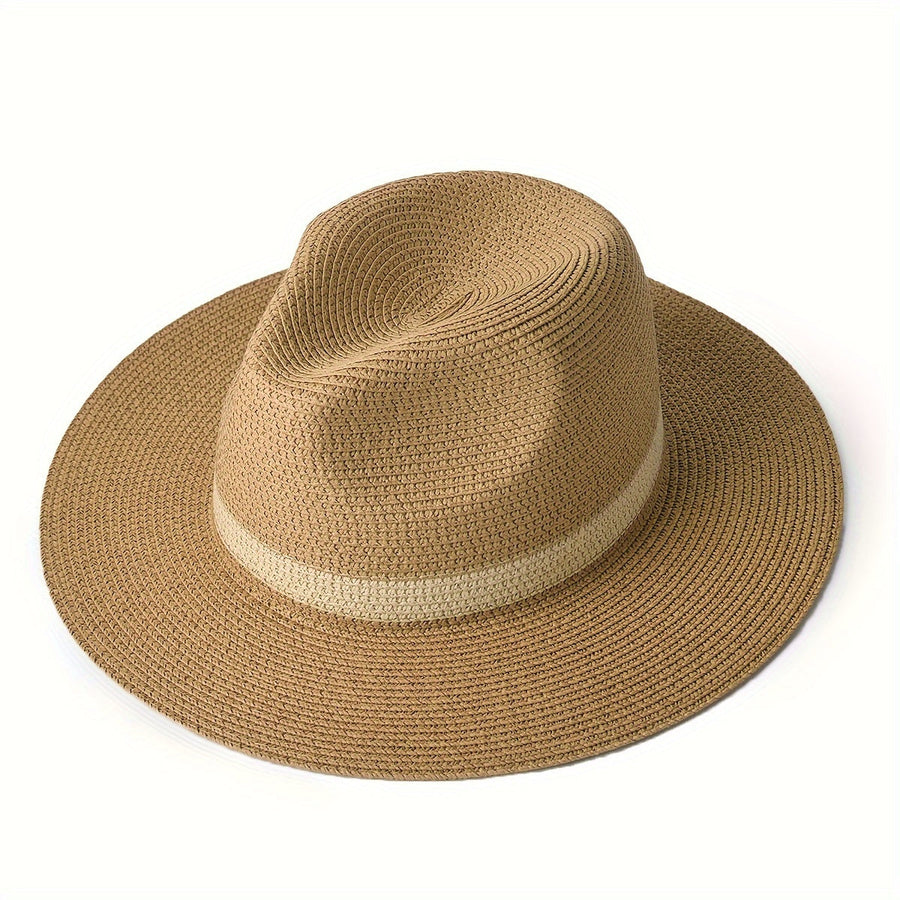 Unisex Strohhut mit breiter Krempe und farbigem Band