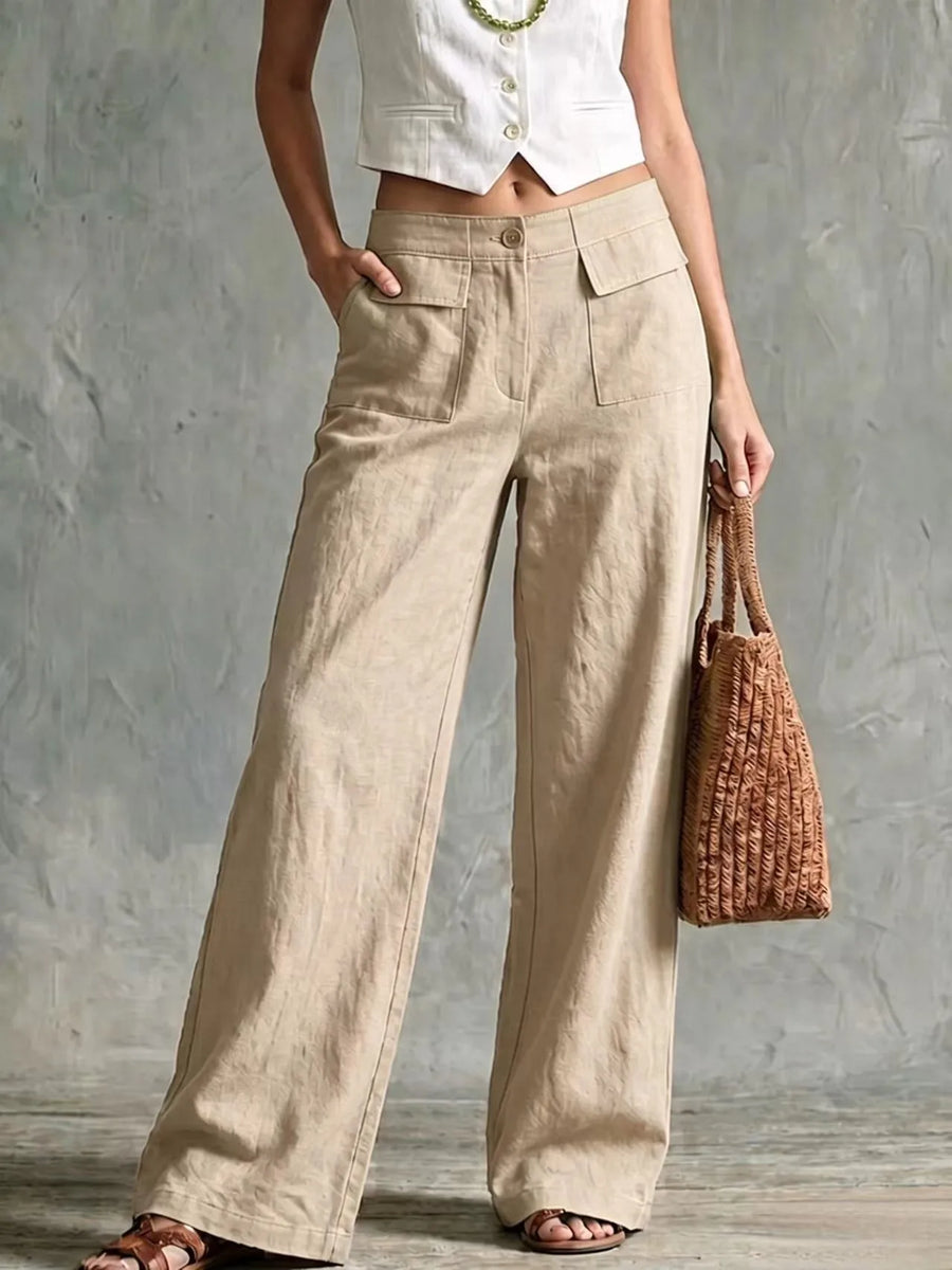 Damen Wide-Leg Hose mit Taschen Weites Bein