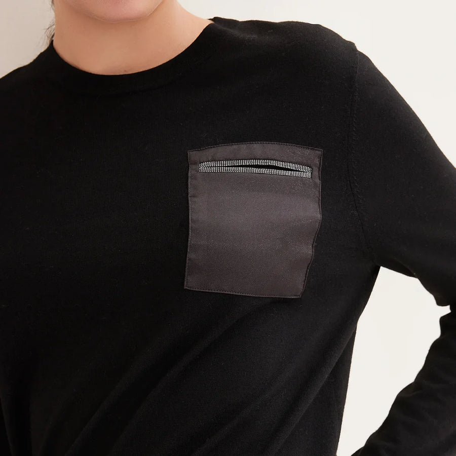 Damesshirt met lange mouwen, ronde hals en borstzak