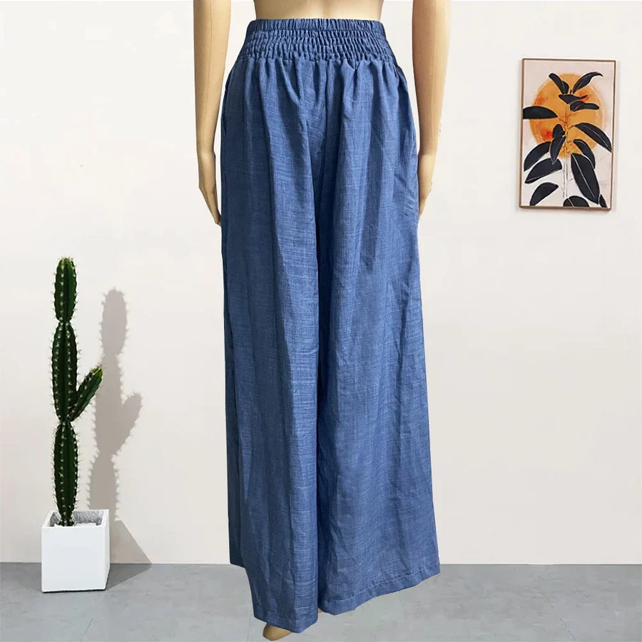 Damen Weite Hose High Waist Palazzo mit elastischem Bund