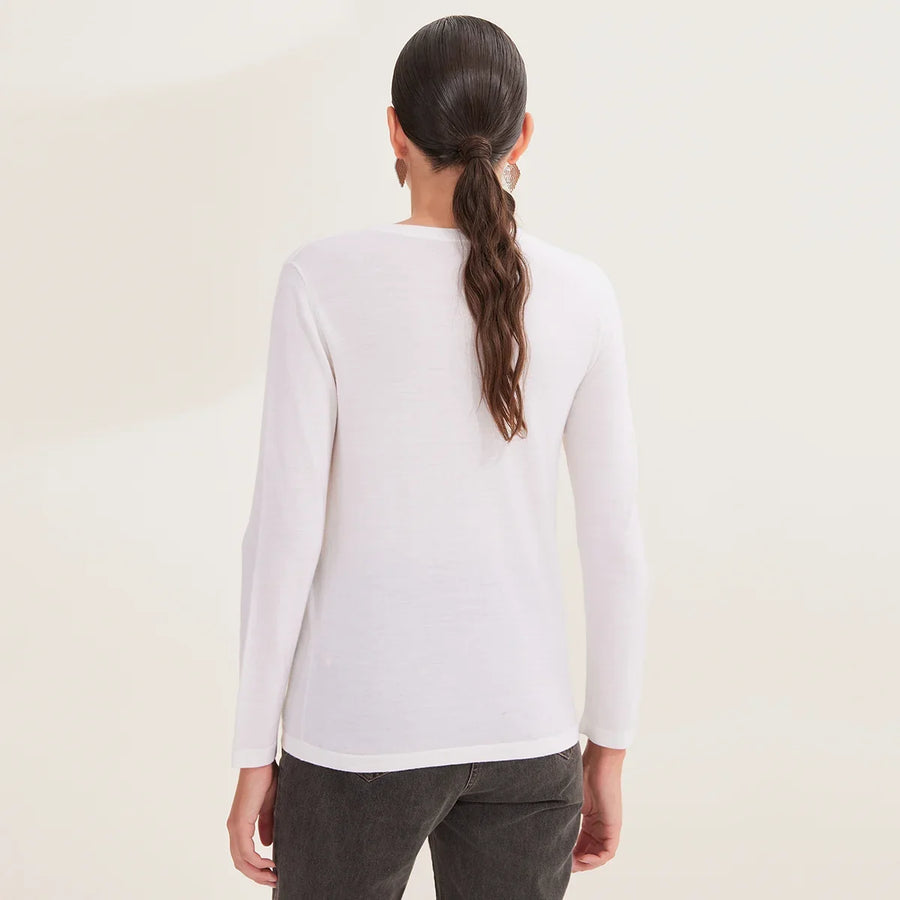 Damesshirt met lange mouwen, ronde hals en borstzak