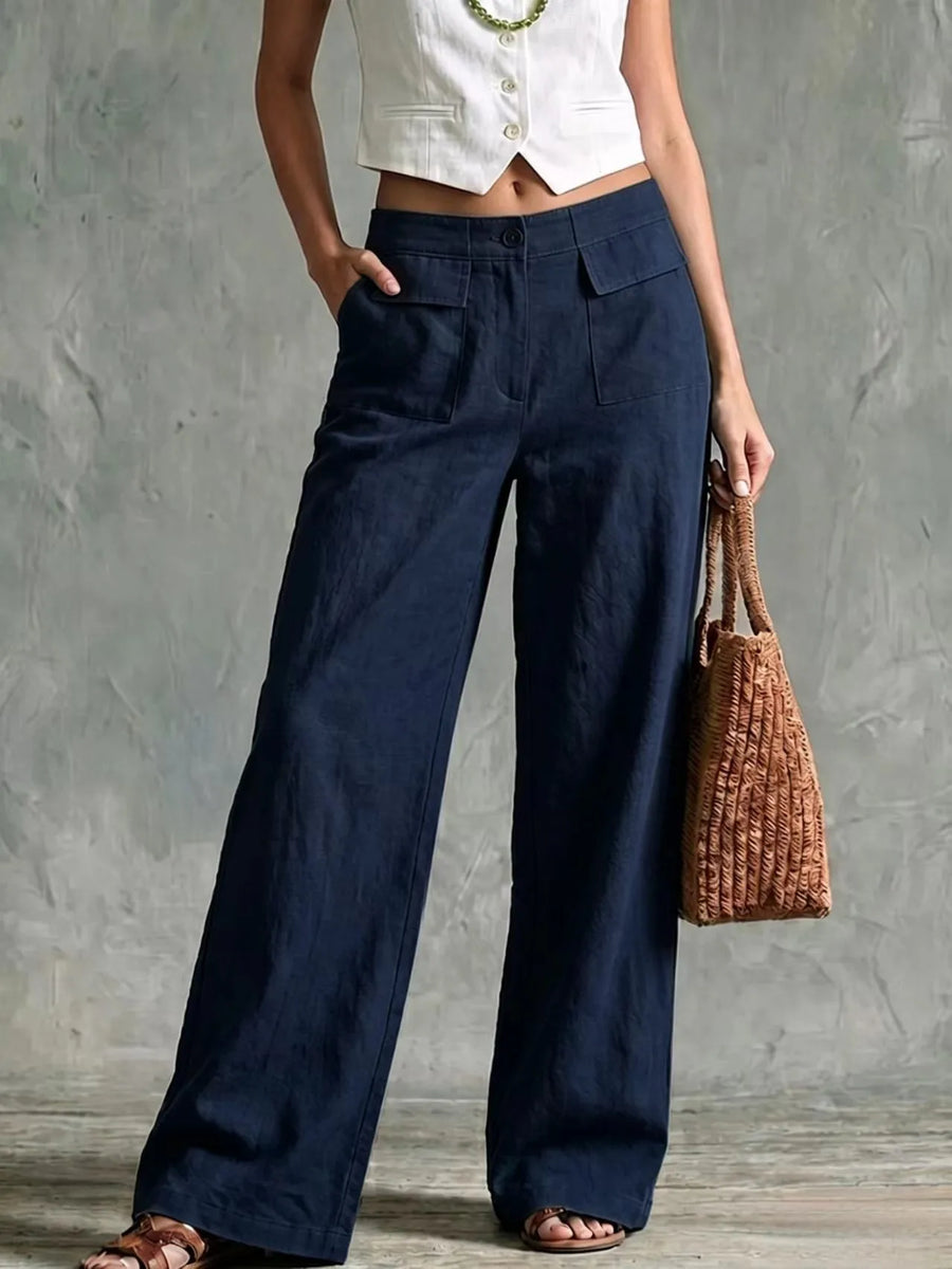 Damen Wide-Leg Hose mit Taschen Weites Bein