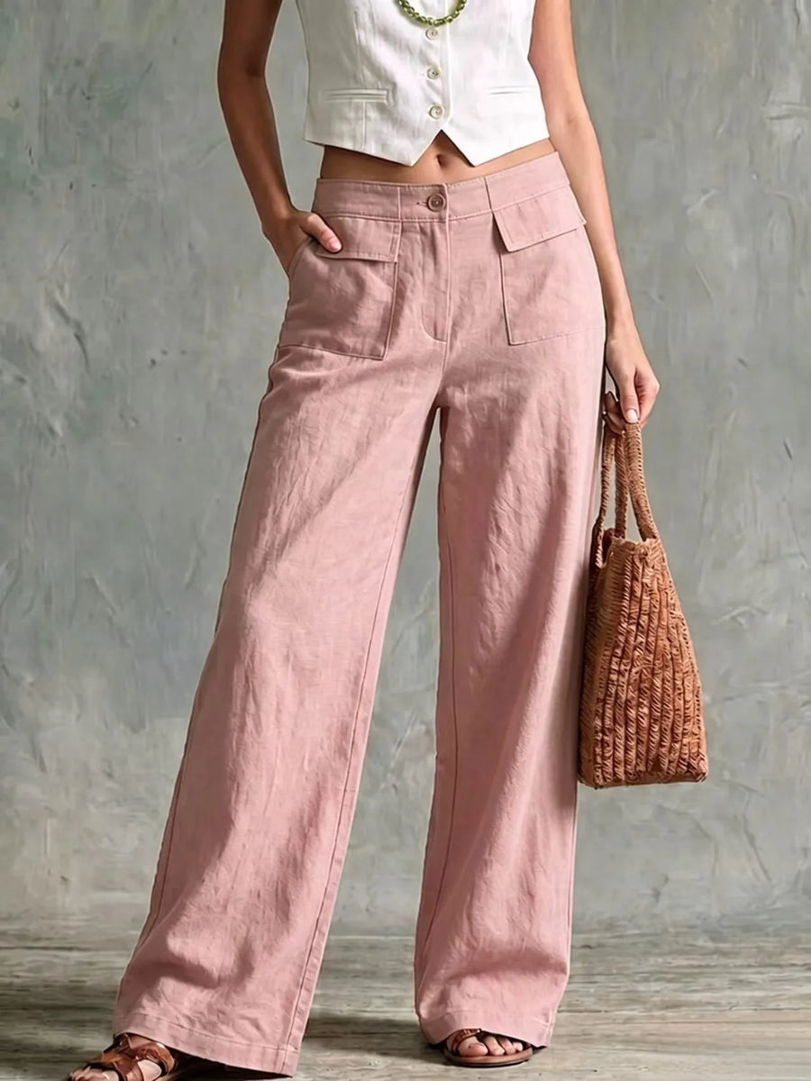 Damen Wide-Leg Hose mit Taschen Weites Bein