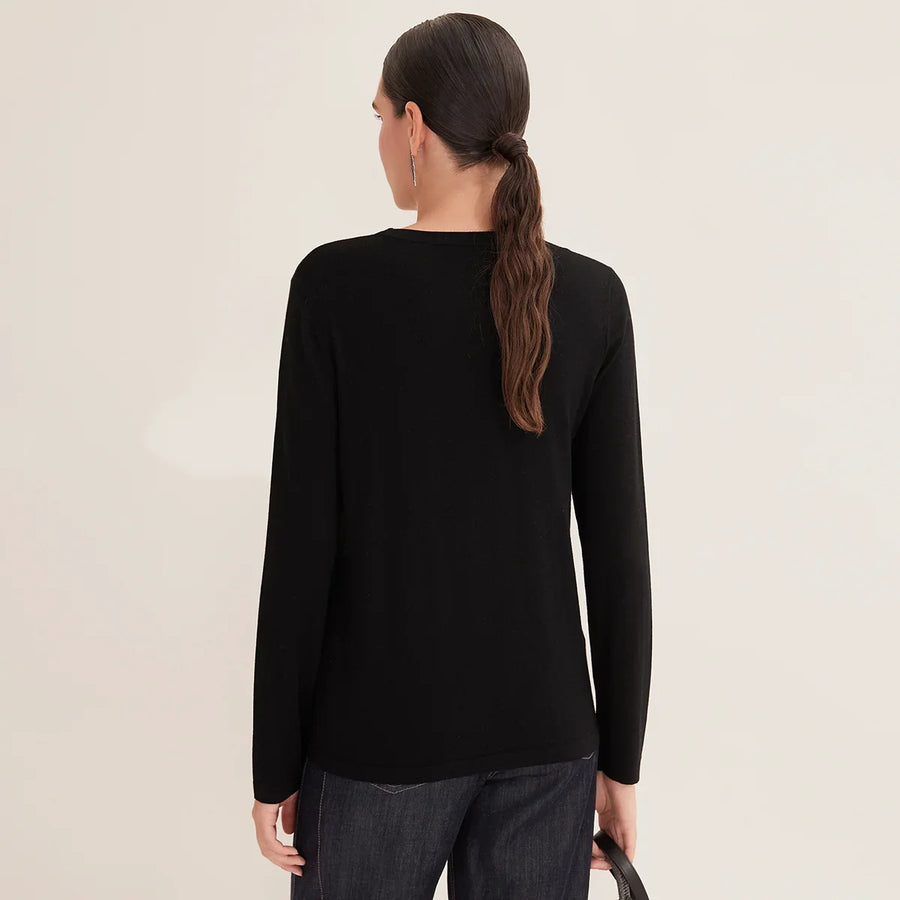 Damesshirt met lange mouwen, ronde hals en borstzak